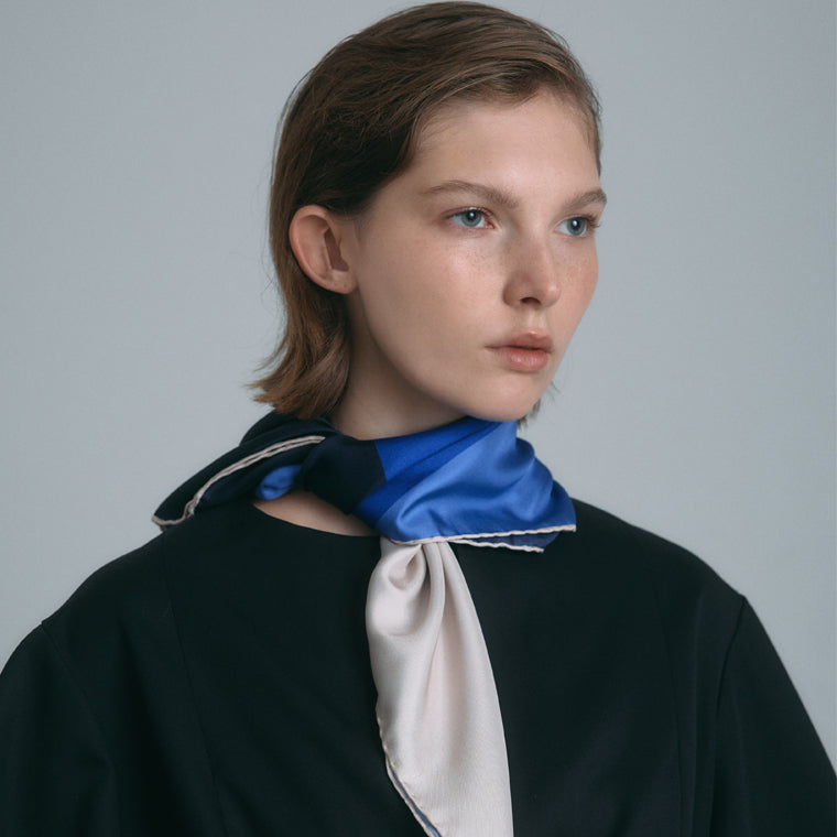 Geo Silk Scarf blue