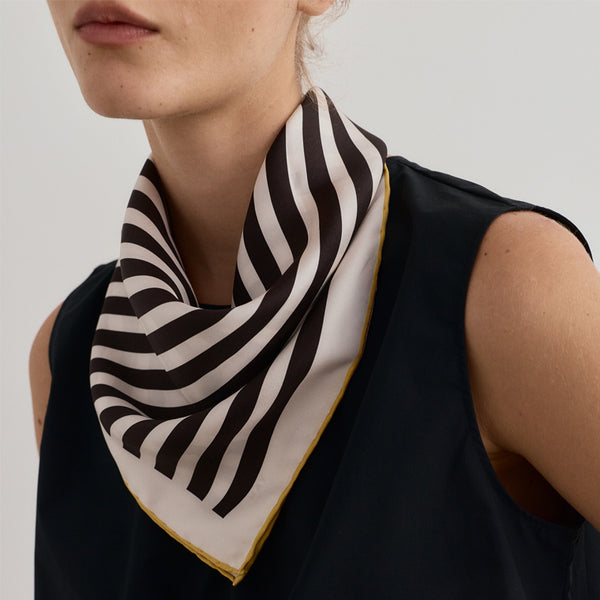 Med Stripe Silk Scarf camel