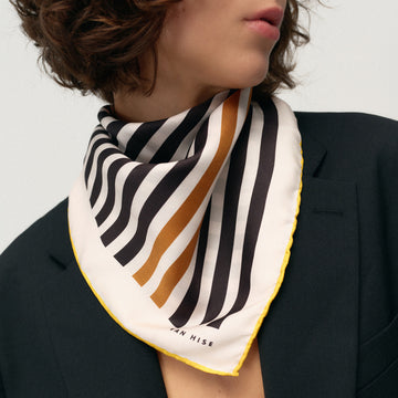 Med Stripe Silk Scarf camel
